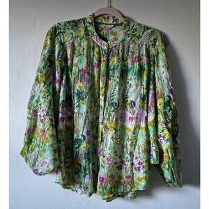 Anthropologie Pilcro Sidney Light Green Floral Batwing Blouse M Boho Cottagecore